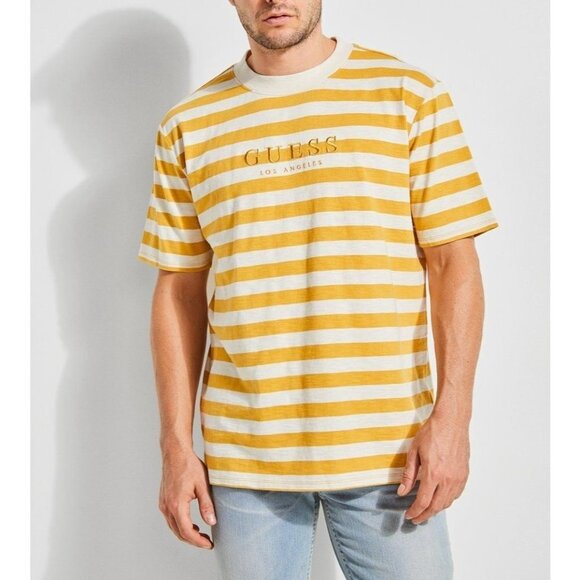 Guess Yellow Stripe Shirt Embroidered Logo - Picture 8 of 8